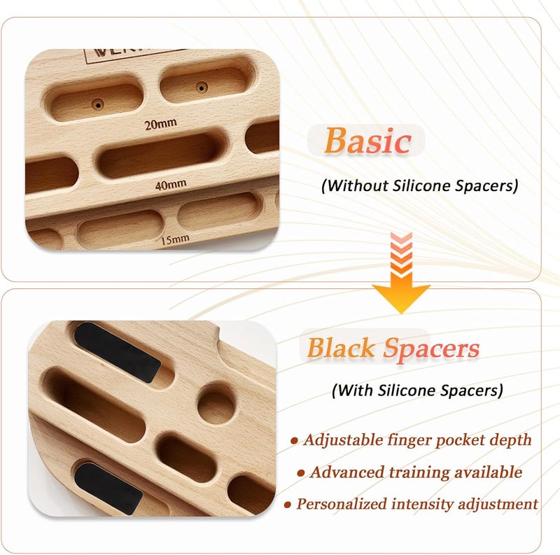 VERTIPEAK Store Wooden Hangboard Rock Climbing, Climbing Fingerboard with Mounting Kit for Bouldering, Finger Strength and Pull Up, Training Board with Adjustable Silicone Depth Spacers or Basic - Image 2